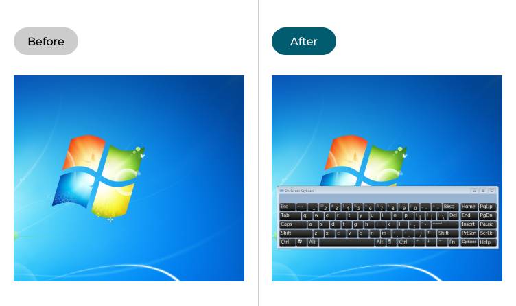 Windows 7 without and with the on-screen keyboard